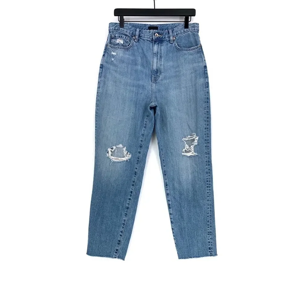 UNIQLO Peg Top High Rise Damaged Jeans Blue Denim 29